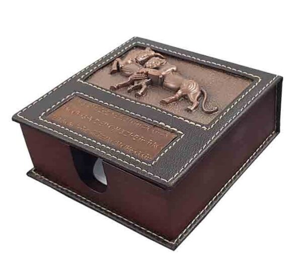 桌面便签纸收纳盒 – 木质与皮革，Achaemenid 狮子款