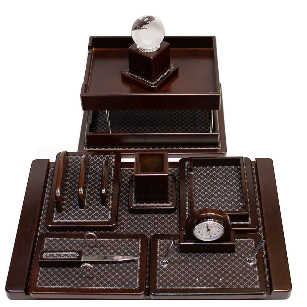 Main image of 木质办公桌面套装 – 棕色（10件）