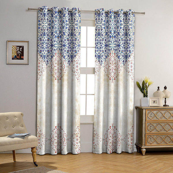 Main image of 印花天鹅绒打孔窗帘 – 金蓝配色款