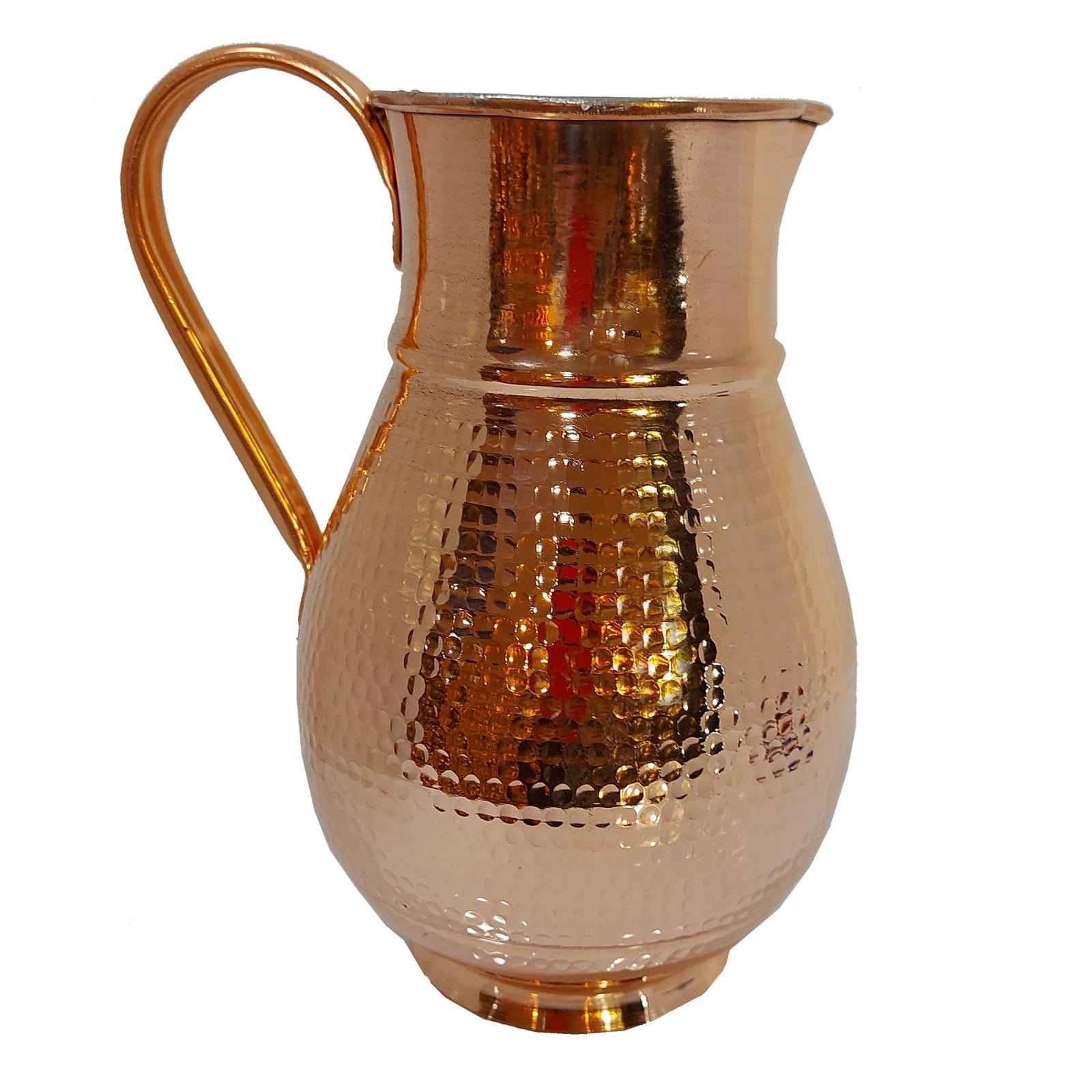 8件套波斯铜杯 – 手工制作,带把手,适合冷饮 – 锤纹配水壶