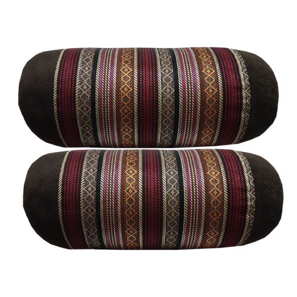 两只配天鹅绒面料的传统波斯圆柱抱枕 I-Brown 款