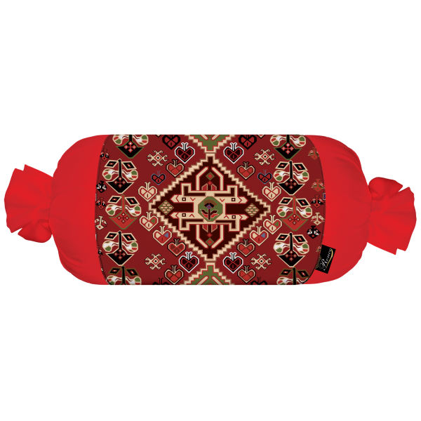 Main image of 配红色天鹅绒面料的传统波斯圆柱抱枕