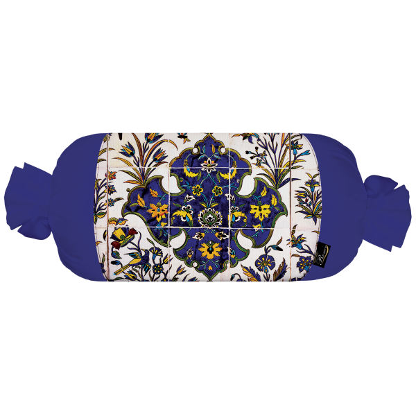 Main image of 配蓝色天鹅绒面料的传统波斯圆柱抱枕