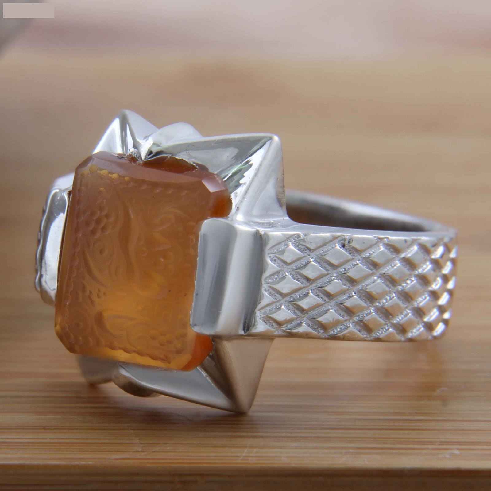 Main image of 伊斯兰也门玛瑙银戒指（男士款，真主款）