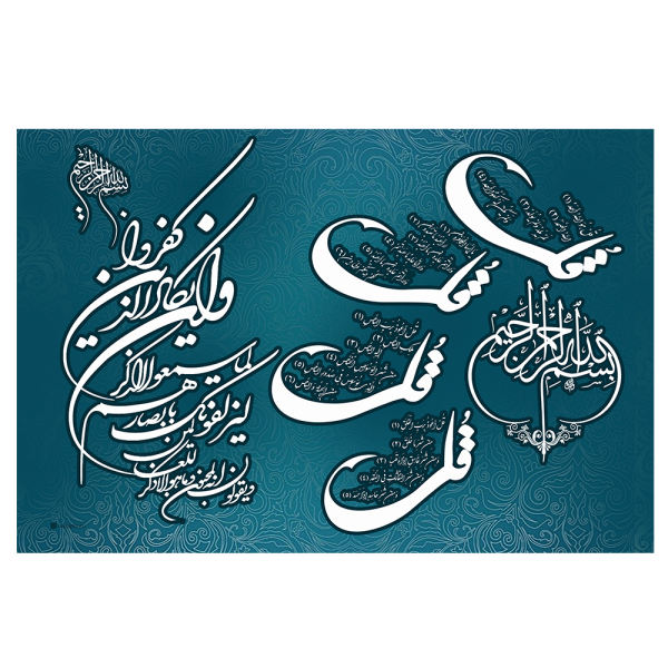 伊斯兰木质版画艺术 – 蓝色 《四句经文》 墙饰