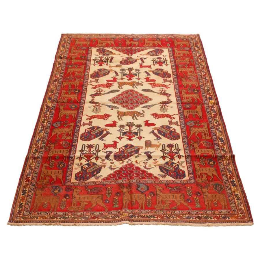 复古波斯基里姆羊毛地毯 手工编织于锡尔詹 野生动物图案