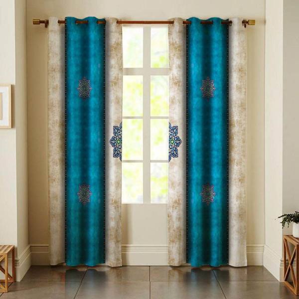 波斯打孔窗帘 – 印花天鹅绒蓝色设计款