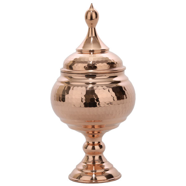 Main image of 带底座手工波斯铜糖罐 – 锤纹款