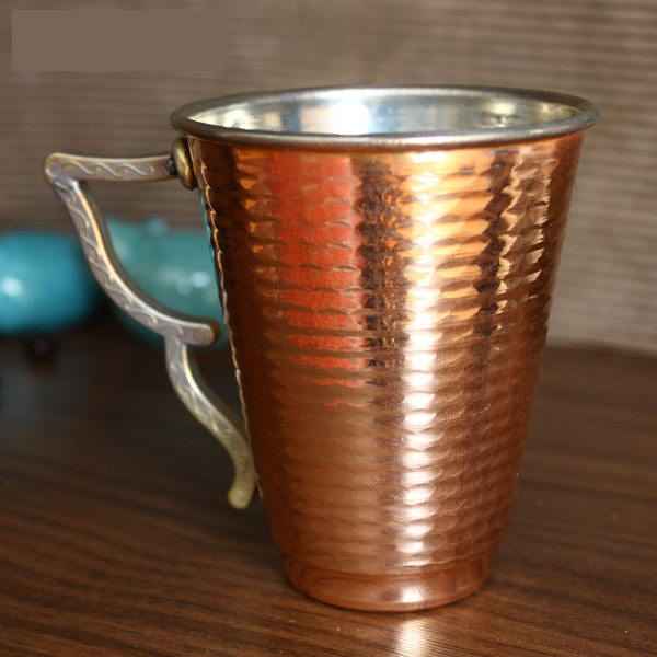 波斯铜杯 – 手工制作，带把手，适合冷饮 – 锤纹 Butterfly
