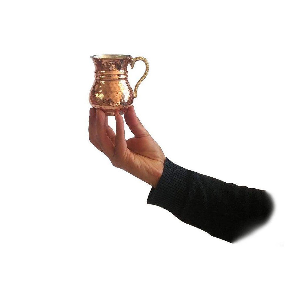 波斯铜杯 – 手工制作,带把手,适合冷饮 – 锤纹 Qalb