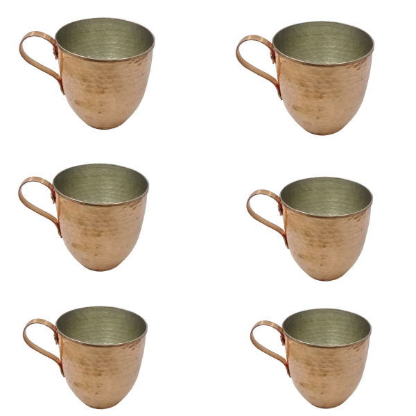 Main image of 6件套波斯铜杯 – 手工制作，带把手，适合冷饮 – 锤纹 Ctar