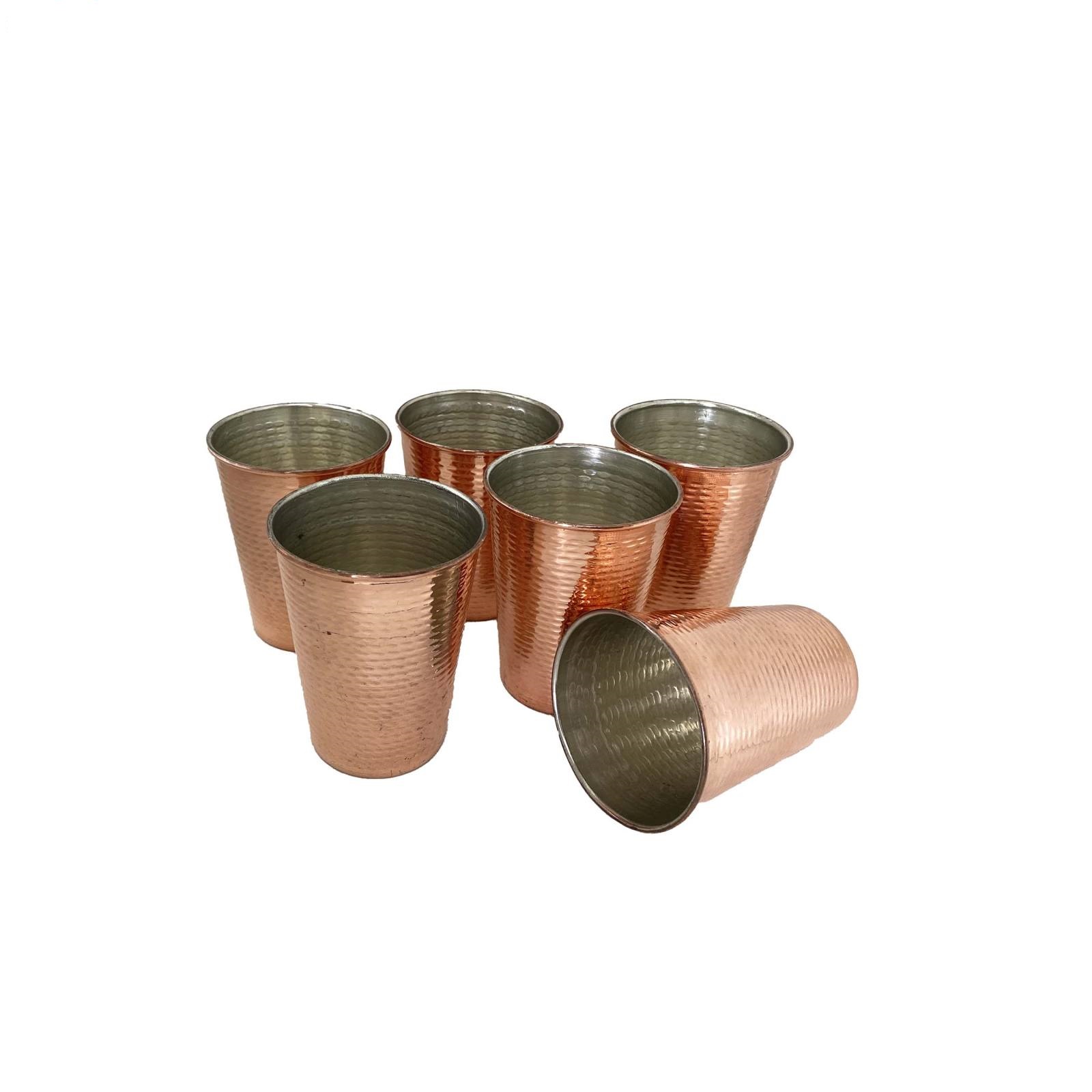 6件套波斯铜杯 – 手工制作，带把手，适合冷饮 – 锤纹 Hakaki