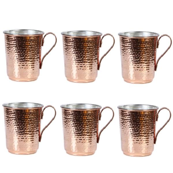 Main image of 6件套波斯铜杯 – 手工制作，带把手，适合冷饮 – 锤纹 Lale