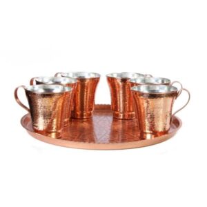 7件套波斯铜杯 – 手工制作，带把手，适合冷饮 – 锤纹 Sun