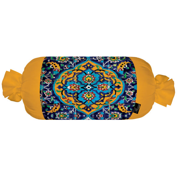 Main image of 配黄色天鹅绒面料的传统波斯圆柱抱枕