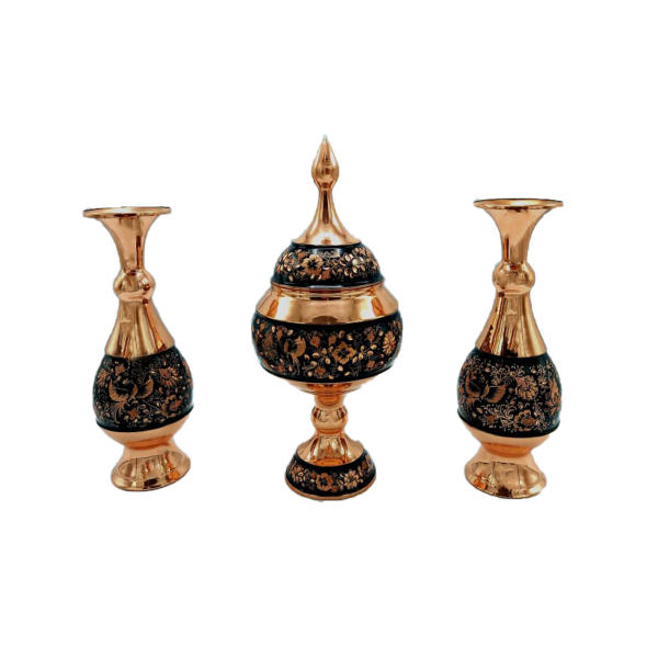 Main image of 波斯手工雕刻铜花瓶与碗套装 – G34 款