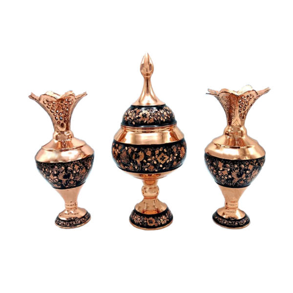 Main image of 波斯手工雕刻铜花瓶与碗套装 – G33 款