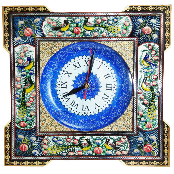 Main image of 手工波斯木质壁挂时钟 – 镶嵌工艺艺术，方形款