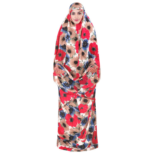 女士伊斯兰祈祷罩衣 – 红色花款