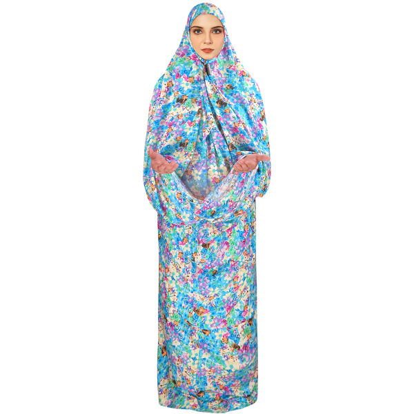 Main image of 女士伊斯兰祈祷罩衣 – 蓝色花朵款