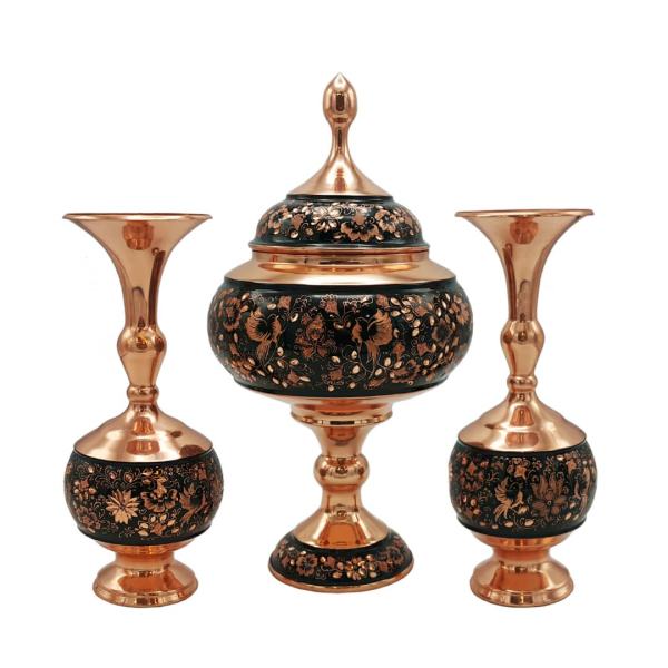Main image of 波斯手工雕刻铜花瓶与碗套装 – G37 款