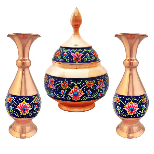 波斯手工铜糖罐(带盖与瓶)– 手绘珐琅彩 Minakari 款
