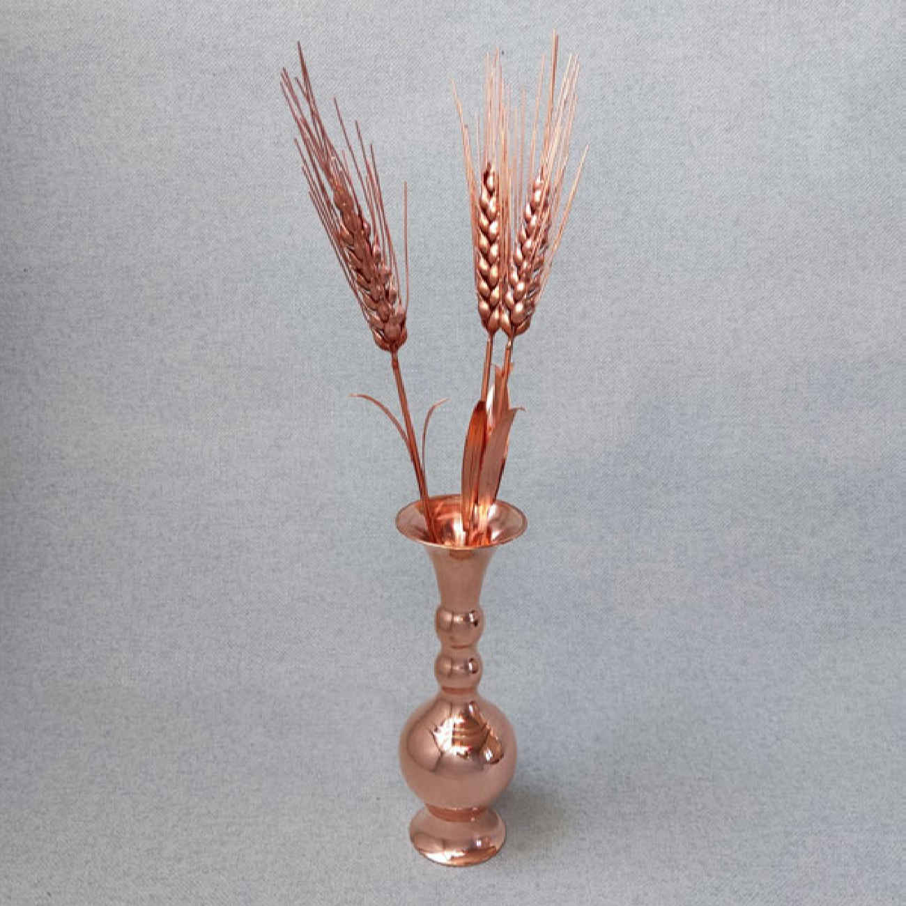 波斯装饰性铜花瓶 – 球形款，配铜质花朵（四件套）