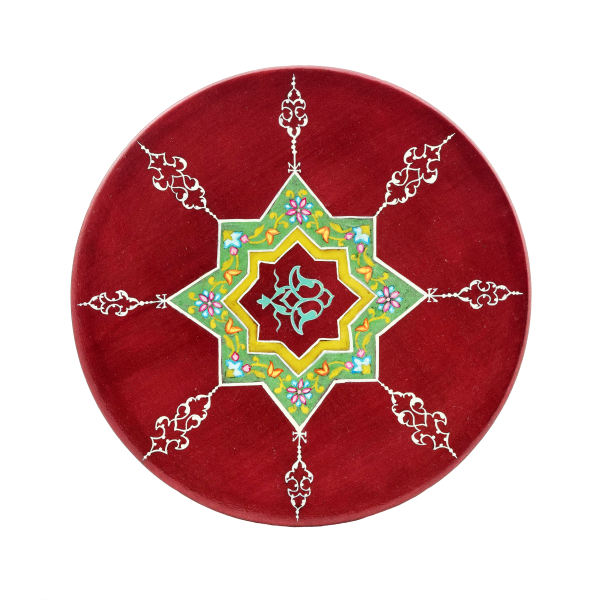 Main image of 手绘装饰陶瓷盘 樱桃红与几何图案