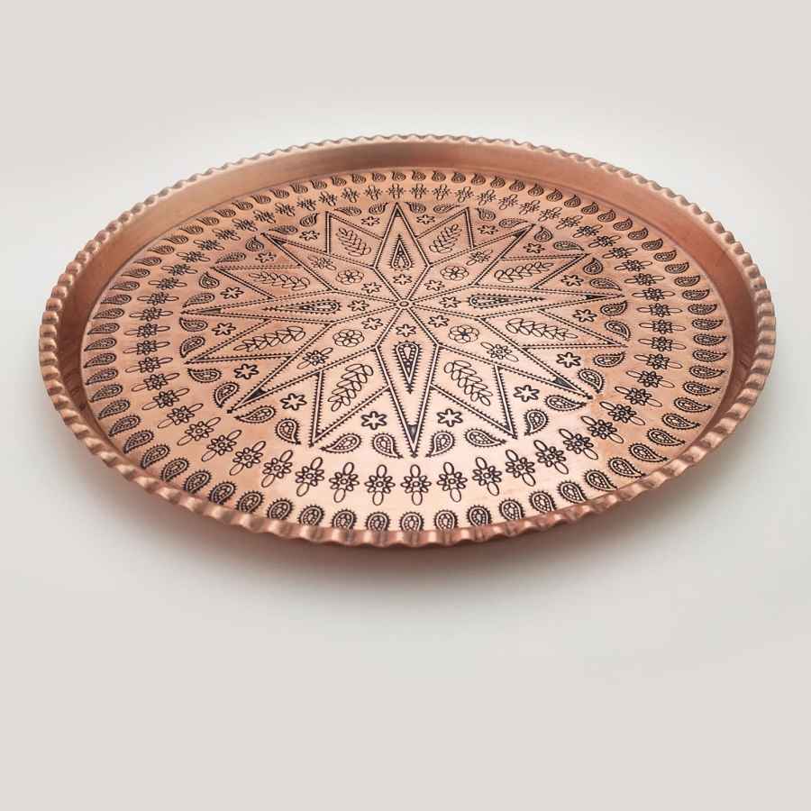 波斯铜盘,传统手工锤制玫瑰金色