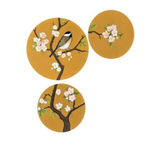 三件套 手绘装饰陶瓷盘 麻雀