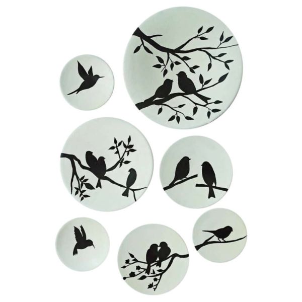 Main image of 七件套 手绘装饰陶瓷盘 麻雀