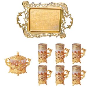 波斯金属茶咖具套装 – 复古款带托盘
