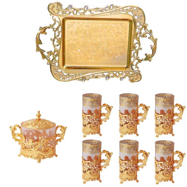 Main image of 波斯金属茶咖具套装 – 复古款带托盘