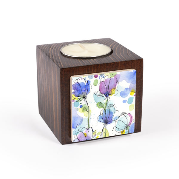 Main image of 波斯木质立方体小蜡烛台 紫色花形（2个）