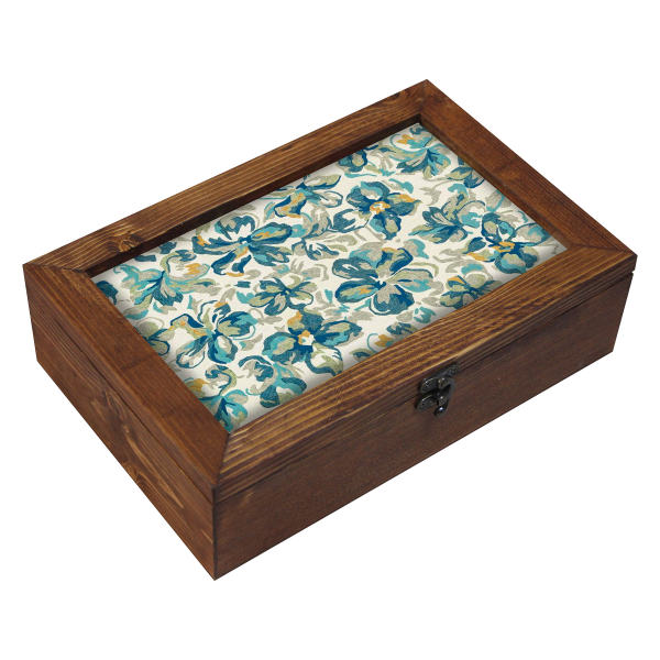 Main image of 蓝天主题茶叶收纳盒 – 波斯格子隔层款