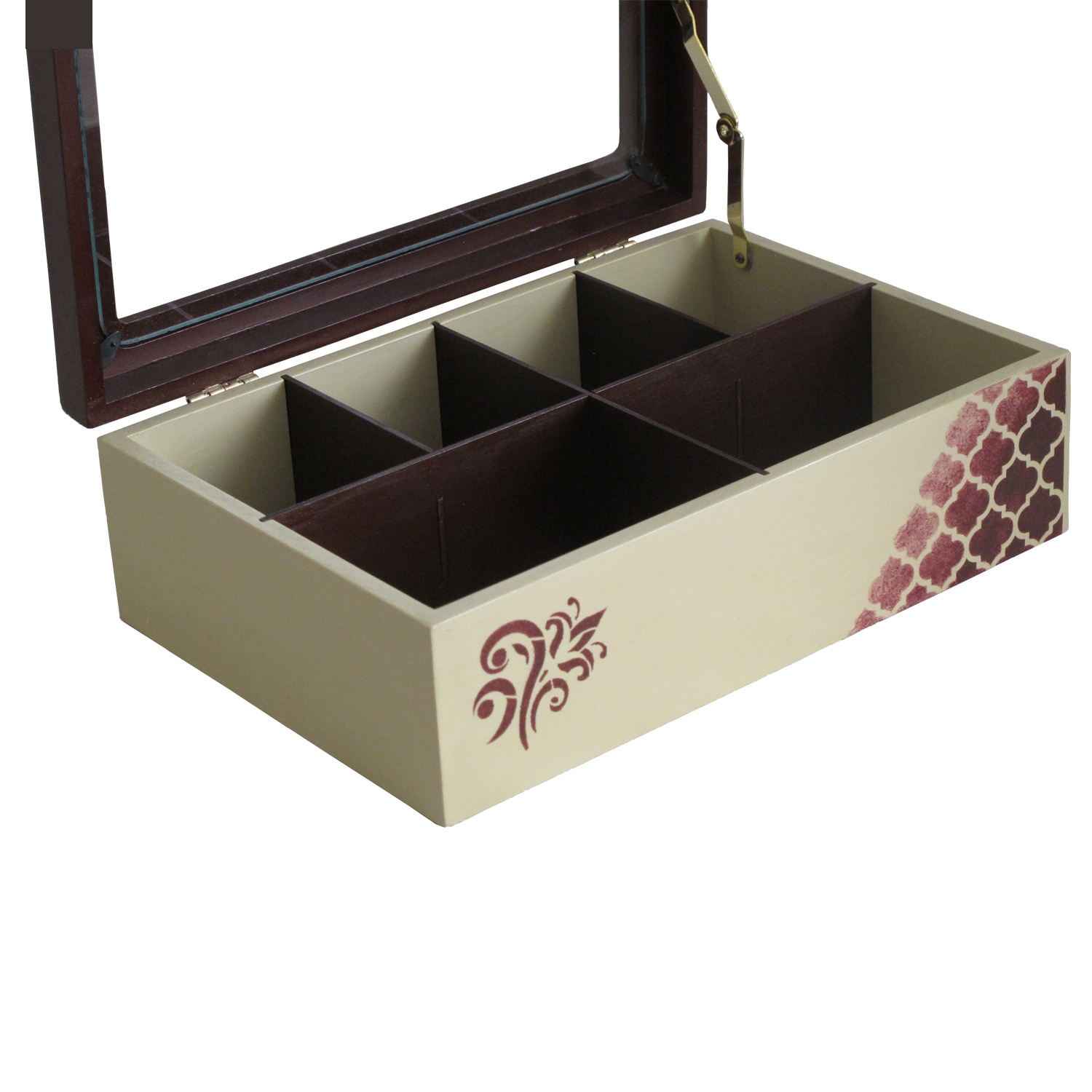 奶油色木制茶叶收纳盒 – 优雅储物格子款