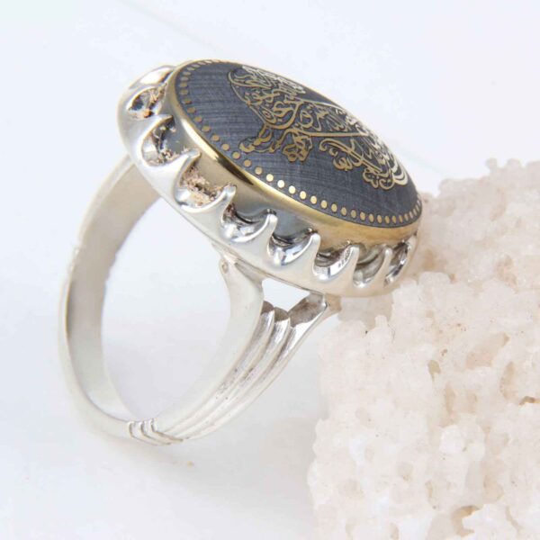 伊斯兰赤铁矿银戒指，Hadid宝石，男士款，书法设计