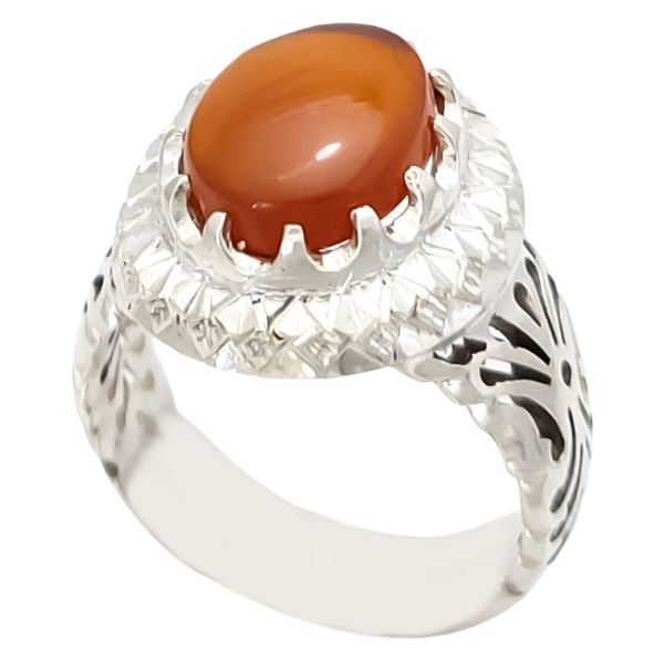 波斯也门红玛瑙银戒指（男士款）