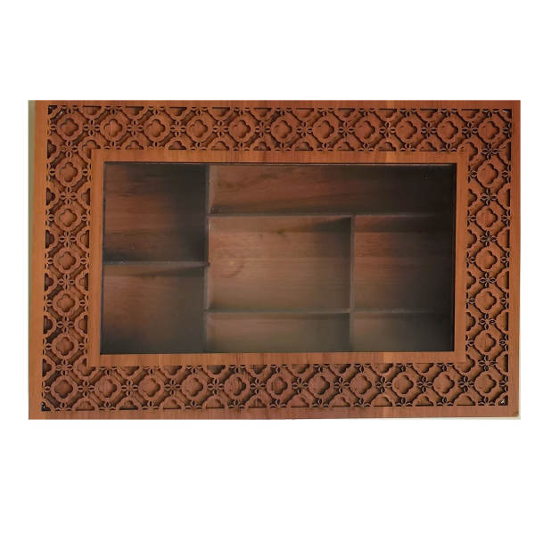 太阳纹木制茶叶收纳盒 – 格子隔层款