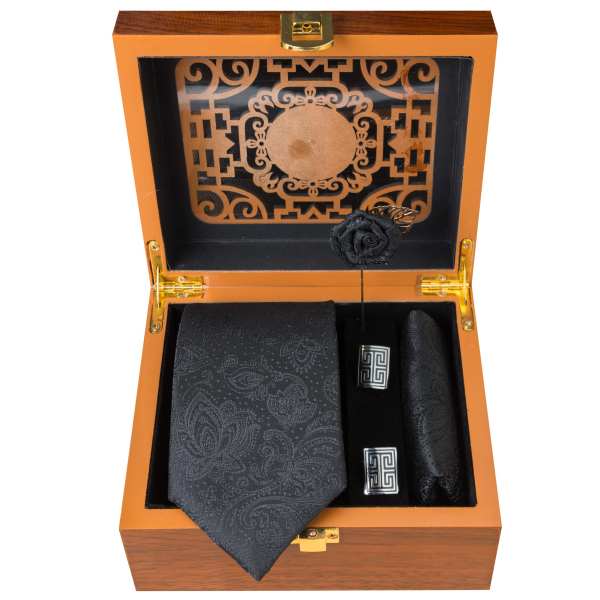 Main image of 男士领带、手帕及袖扣套装 – 奢华 黑色