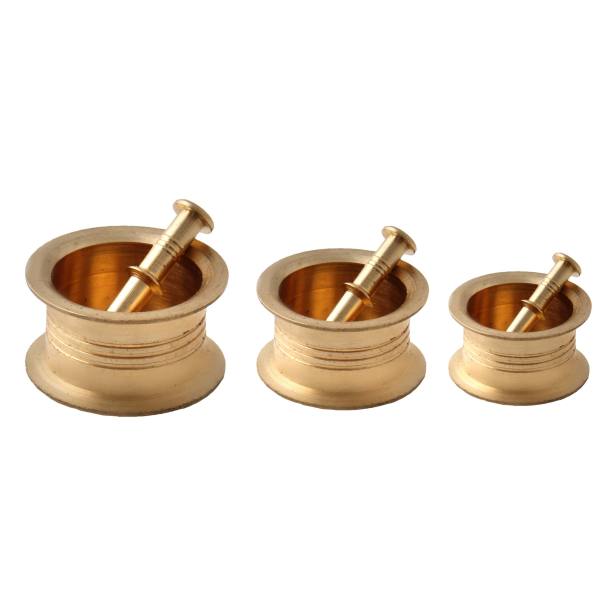 Main image of 黄铜研钵与杵套装，传统波斯风格，简约款（3件）