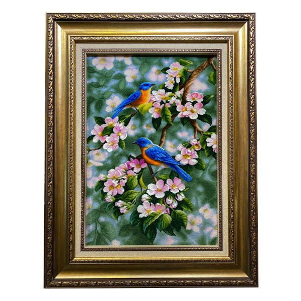 Main image of 手工结制波斯塔布里兹画毯，描绘蓝雀花