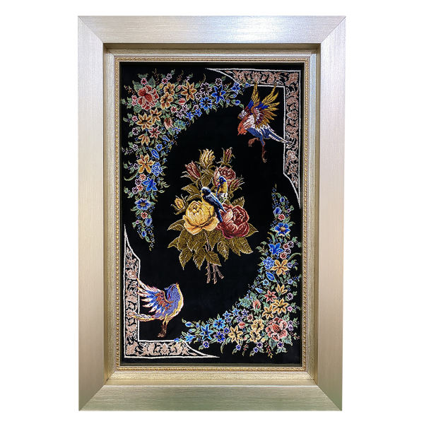 Main image of 手工结制波斯塔布里兹挂毯，描绘麻雀