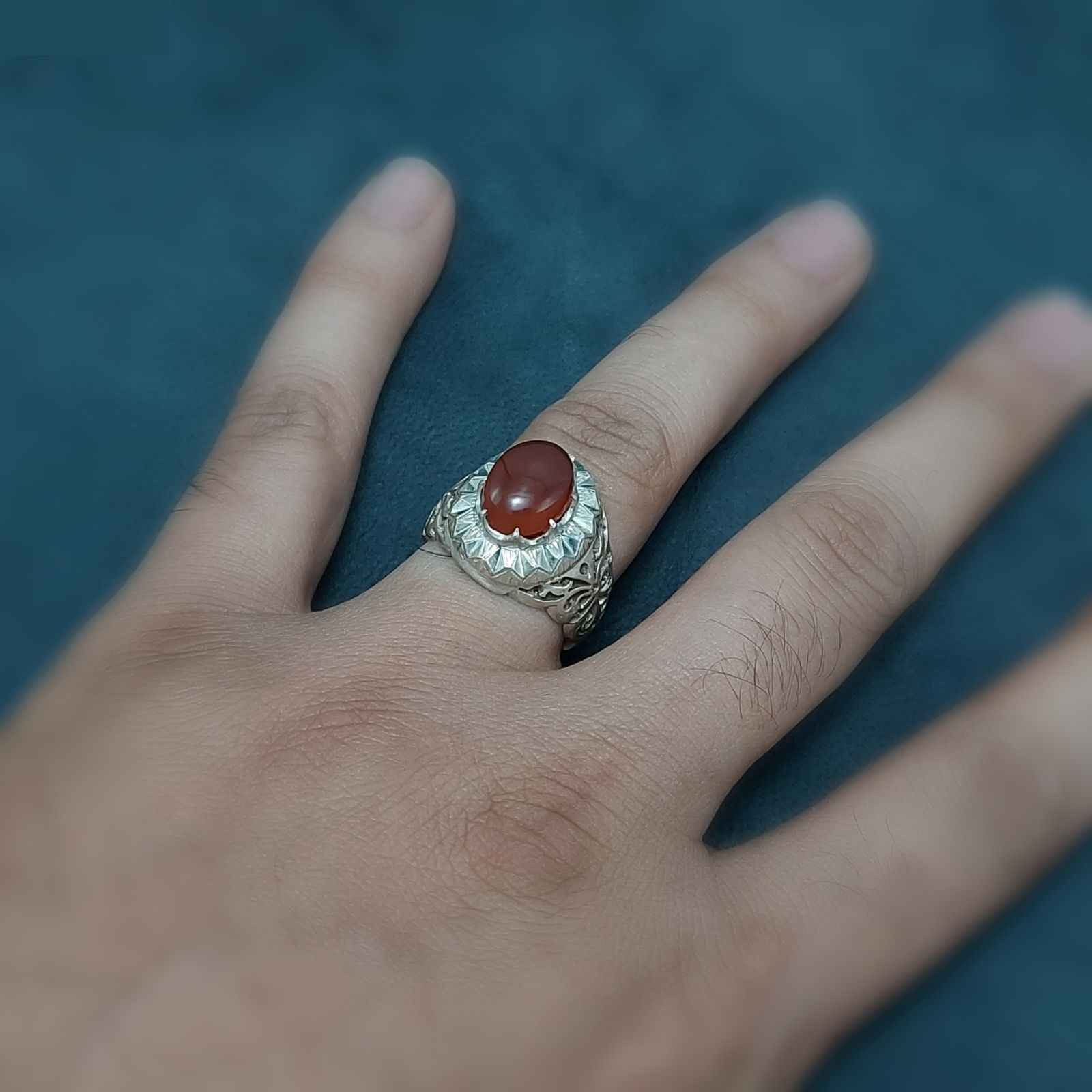 波斯男士也门红玛瑙银戒指 – Taban I