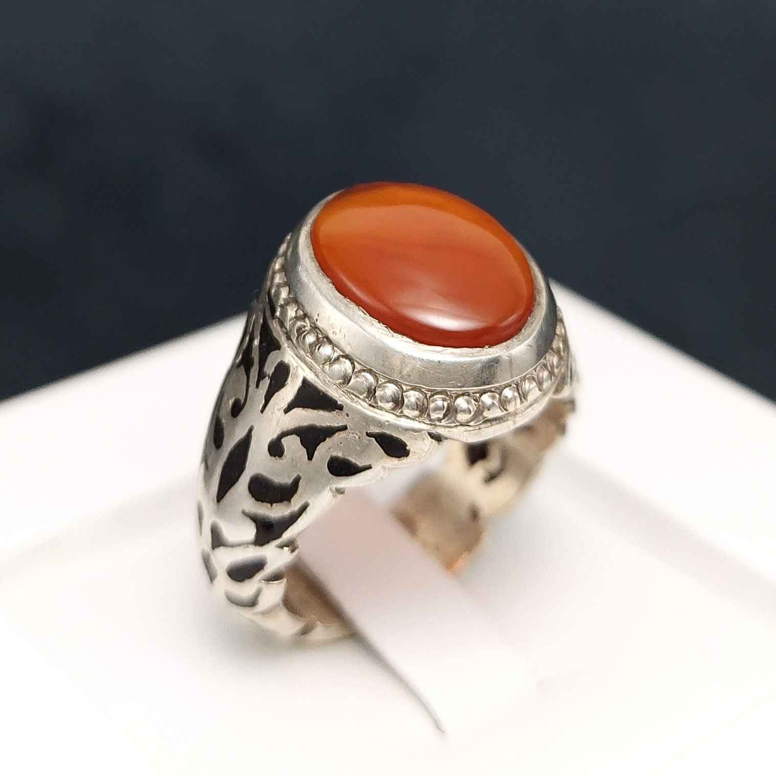 波斯男士也门红玛瑙银戒指 – Hasti