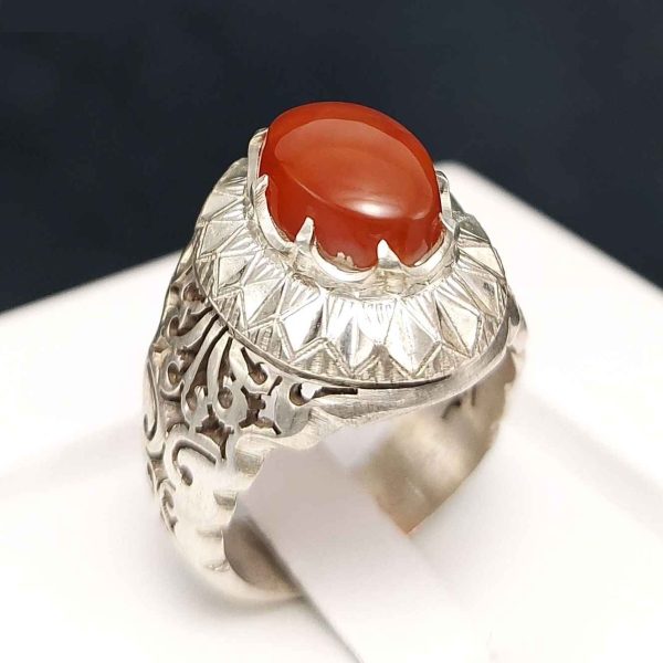 波斯男士也门红玛瑙银戒指 – Taban