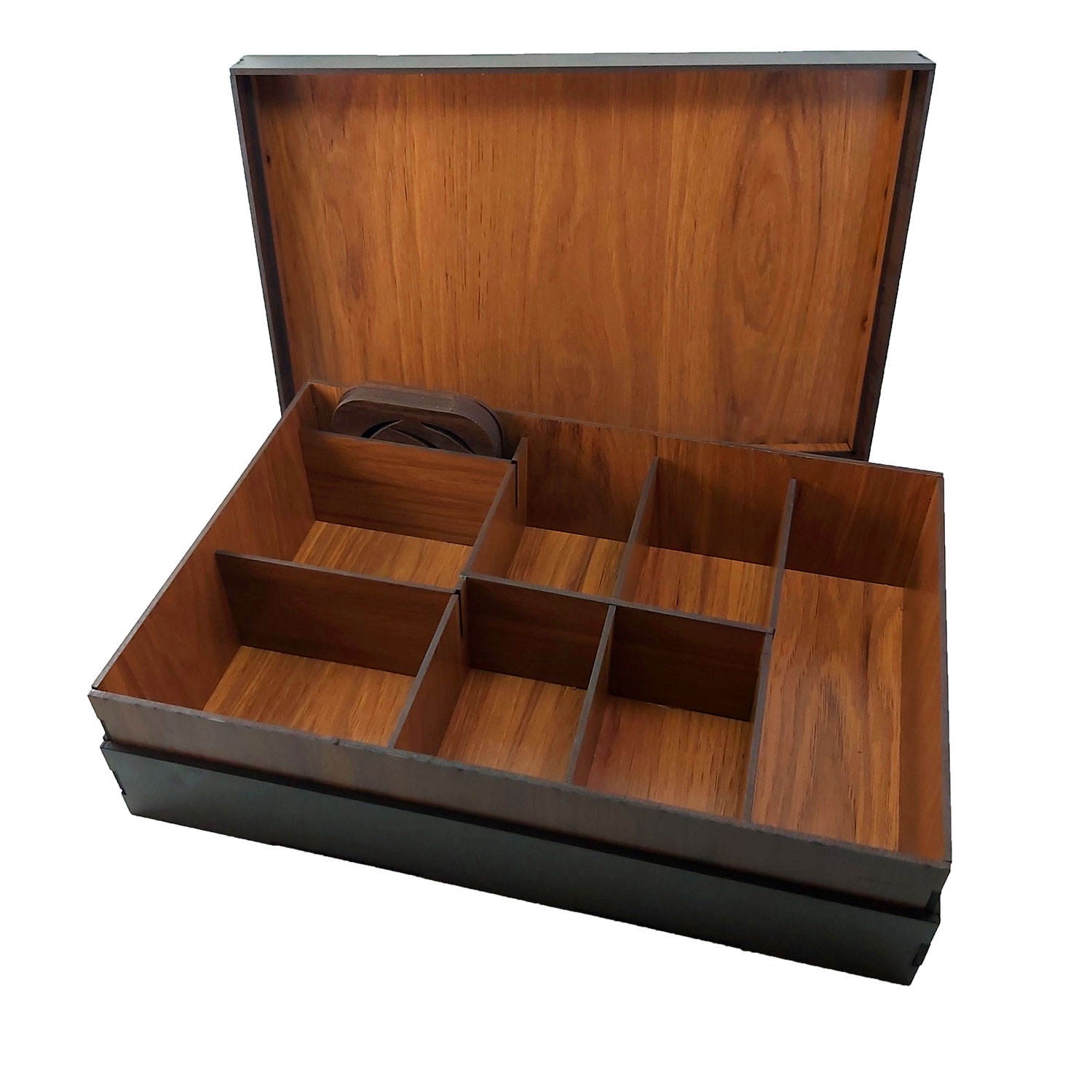 鹿纹茶叶收纳盒 – 木质抽屉设计