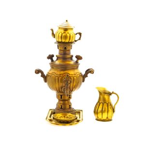 波斯黄铜茶炊 装饰性炭火茶具 1 升