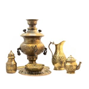 波斯黄铜茶炊 装饰性炭火茶具 花卉图案 2 升
