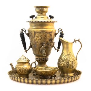 波斯黄铜茶炊 装饰性炭火茶具 花卉图案 4 升